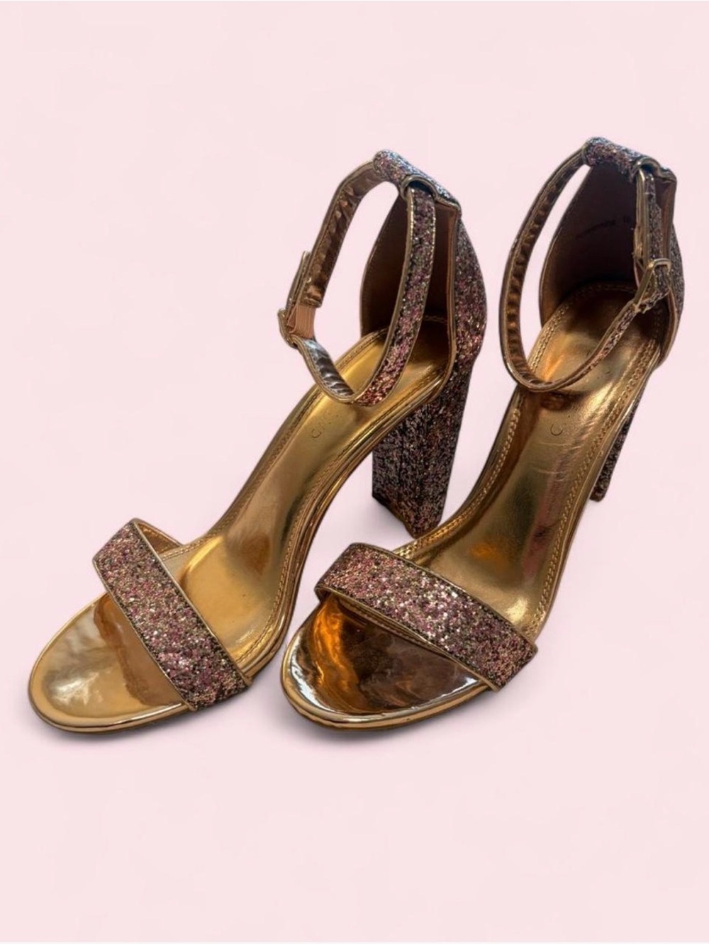 pink and gold glitter heels